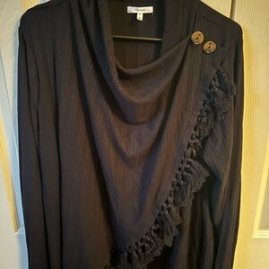 Maurice's Black Cowl Neck Sweater with Button Detail